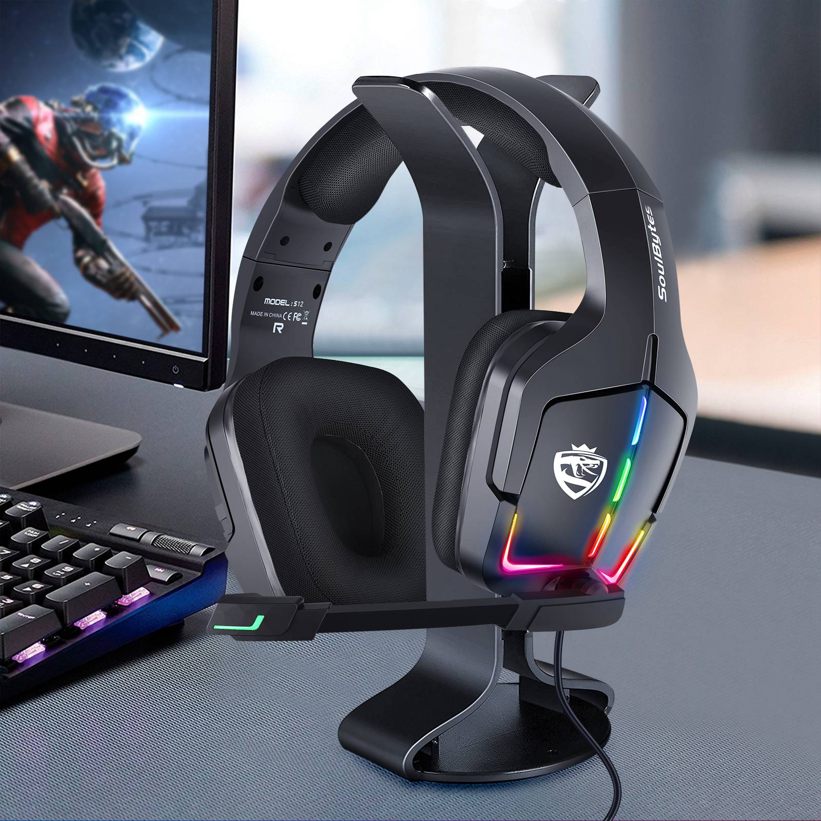 SOULBYTES S12 USB+3.5mm Wired Over-Ear Gaming Headphone RGB LED Light Professional E-sports Headset with Adjustable Microphone SOULBYTES S12 USB+3.5mm Wired Over-Ear Gaming Headphone RGB LED Light Professional E-sports Headset with Adjustable Microphone